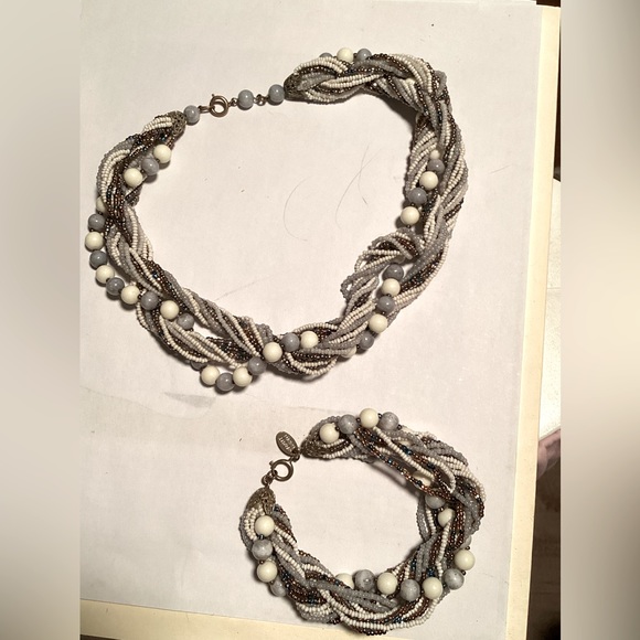 Vintage Haskell multi strand glass bead & seed bead necklace & bracelet demi set - Picture 13 of 15